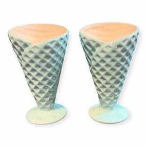MODERN GOURMET FOODS Blue Ceramic Waffle Cone Ice Cream Bowls Set of 2